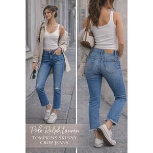 Polo Ralph Lauren Tompkin Skinny Crop Jean Women 28 Medium Wash Raw Hem Mid Rise